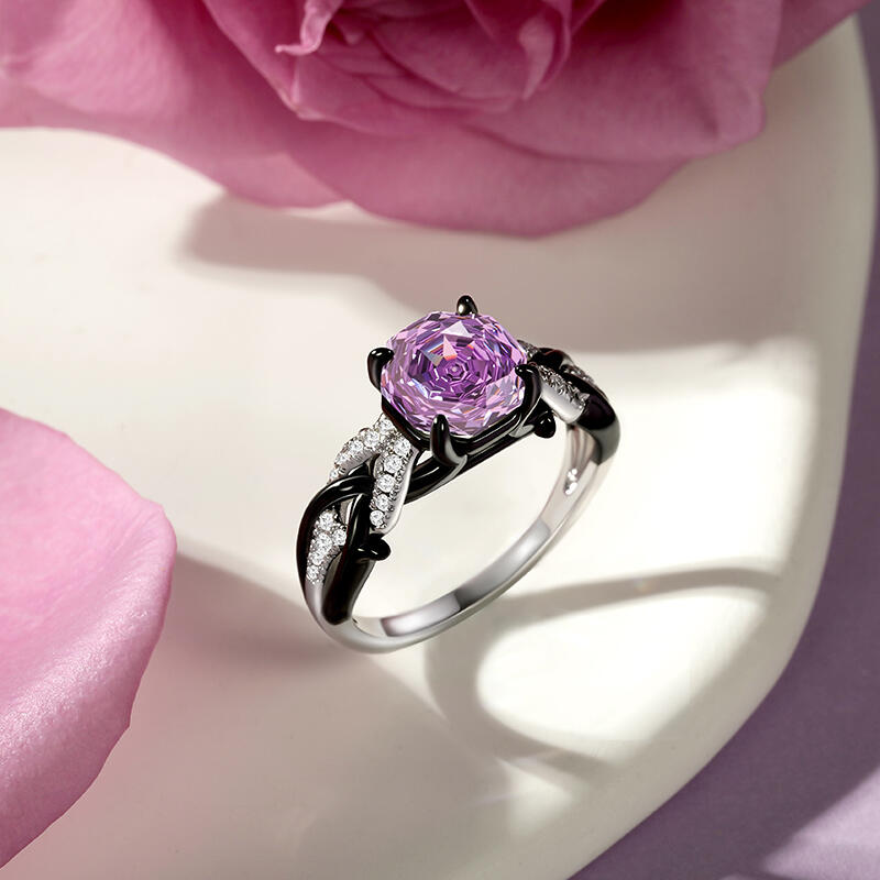 Jeulia Anillo de Compromiso Octogonal Espinas Trenzadas Bicolor Corte Rosa