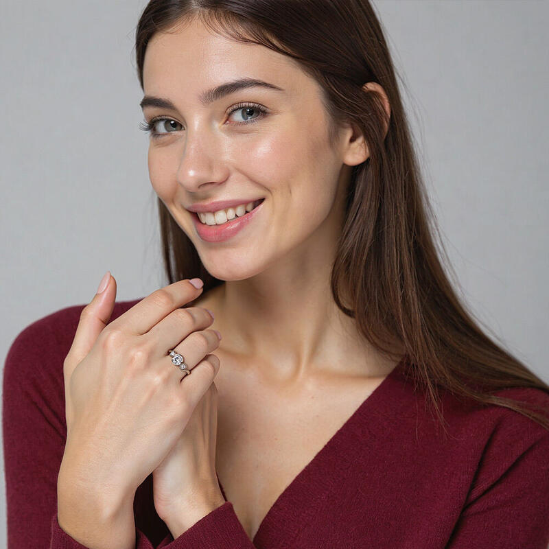 "Harbor Of Love" Round Cut Three Stone Engagement Ring