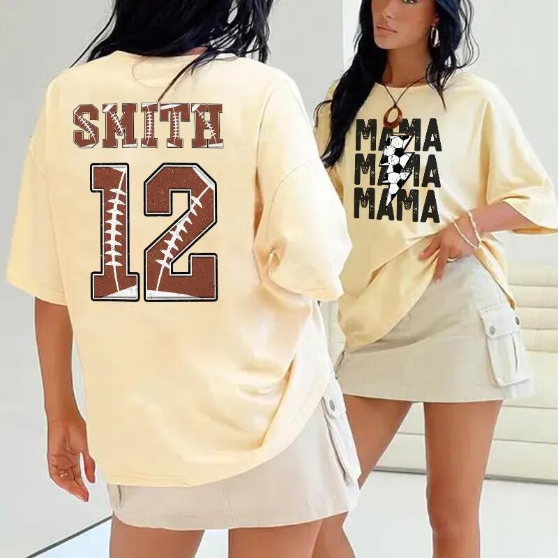 Camiseta lavada personalizada con diseño de fuente de elementos de fútbol personalizados, regalo atractivo para amantes del deporte.