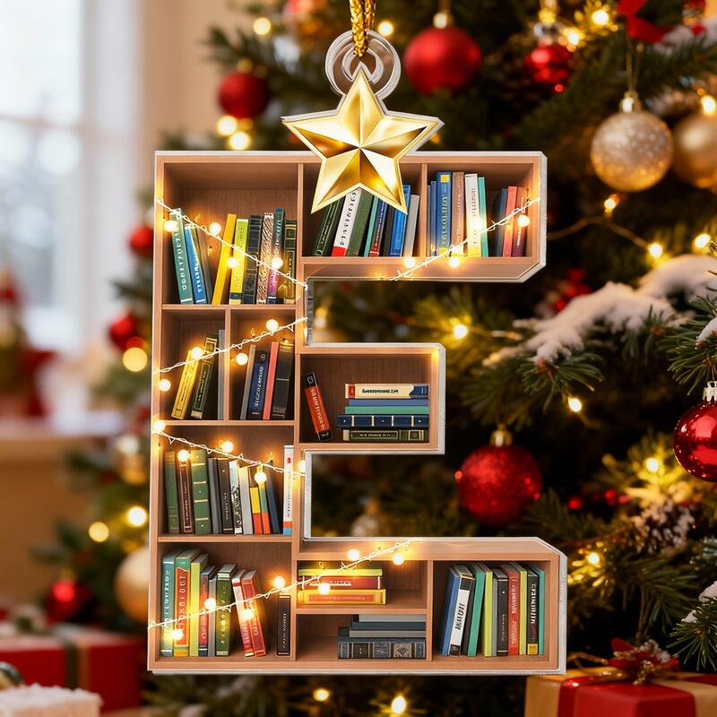 Personalisierte Alphabet-Bücherregal-Weihnachtsornamente CGeschenk für Buchliebhaber