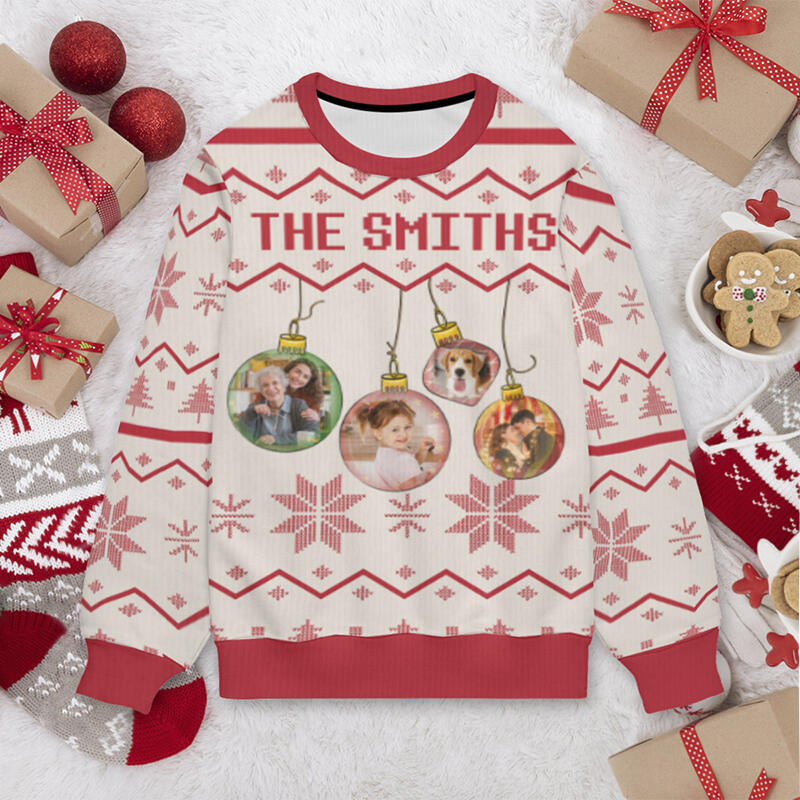 Personalisierter hässliche Weihnachtspullover Unisex mit individuellem Foto Lichterkette Design Kreatives Weihnachtsgeschenk für die Familie