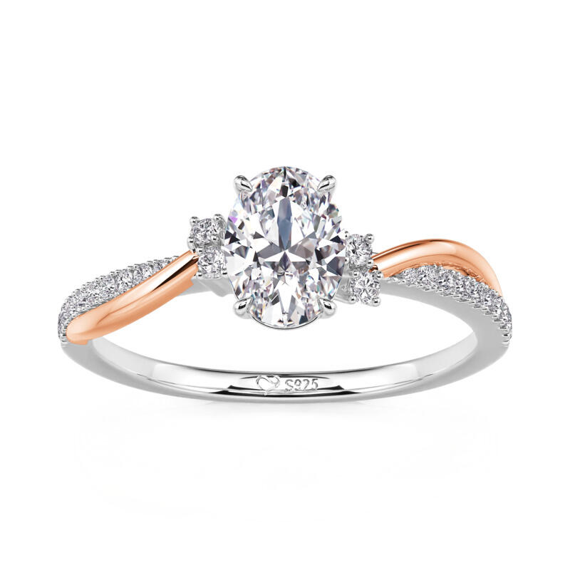 Jeulia Amore Twist Two Tone Oval Cut Engagement Ring
