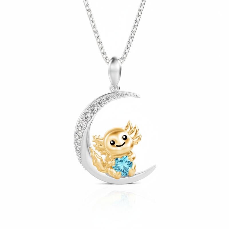 Jeulia Luna Astra Custom Moonlit Axolotl Heart Birthstone Necklace