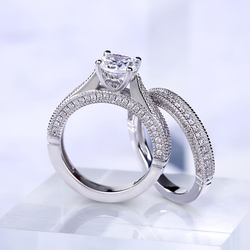 Jeulia Conjunto De Anillos Clásicos De Talla Redonda En Plata De Ley