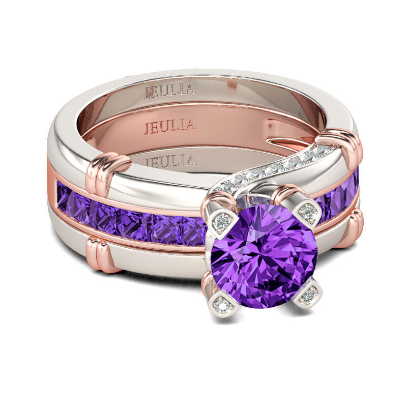 Jeulia Conjunto De Anillos Intercambiables De Talla Redonda En Plata De Ley