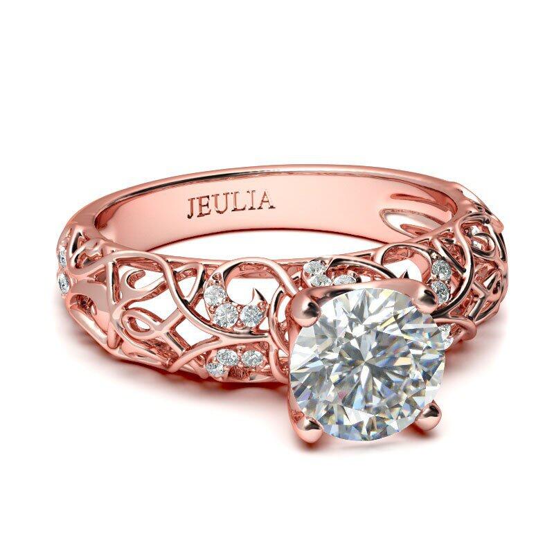 Jeulia Vines Round Cut Sterling Silver Ring