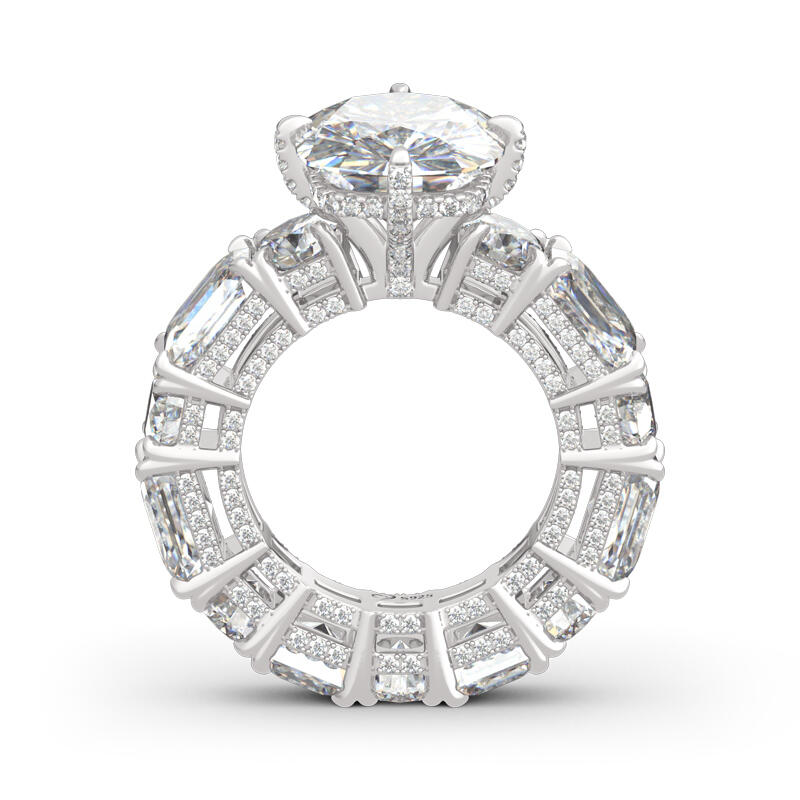 Jeulia Anillo De Eternidad De Plata Esterlina De Tres Lados Con Corte De Cojín