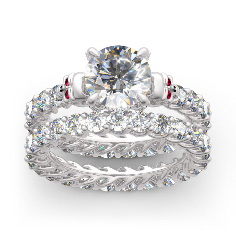 Jeulia Conjunto De Anillos De Calavera De Plata De Ley De Talla Redonda De Eternidad