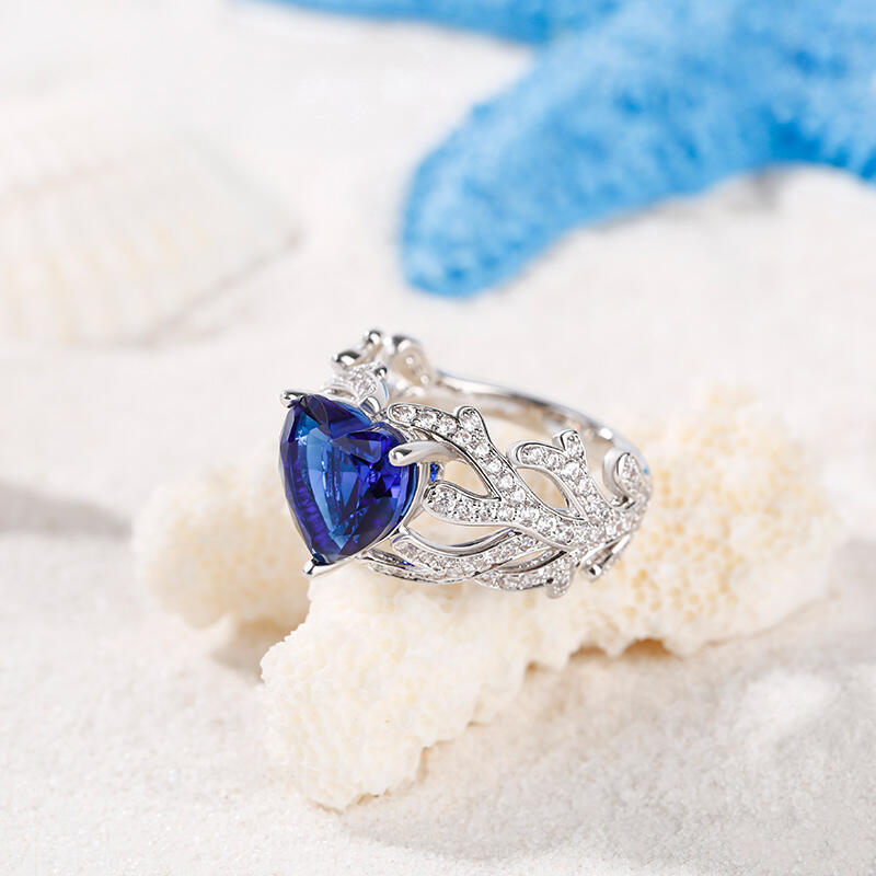 Jeulia Coral Shank Heart Cut Sterling Silver Ring