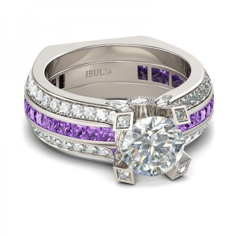 Jeulia Interchangeable Round Cut Sterling Silver Ring Set