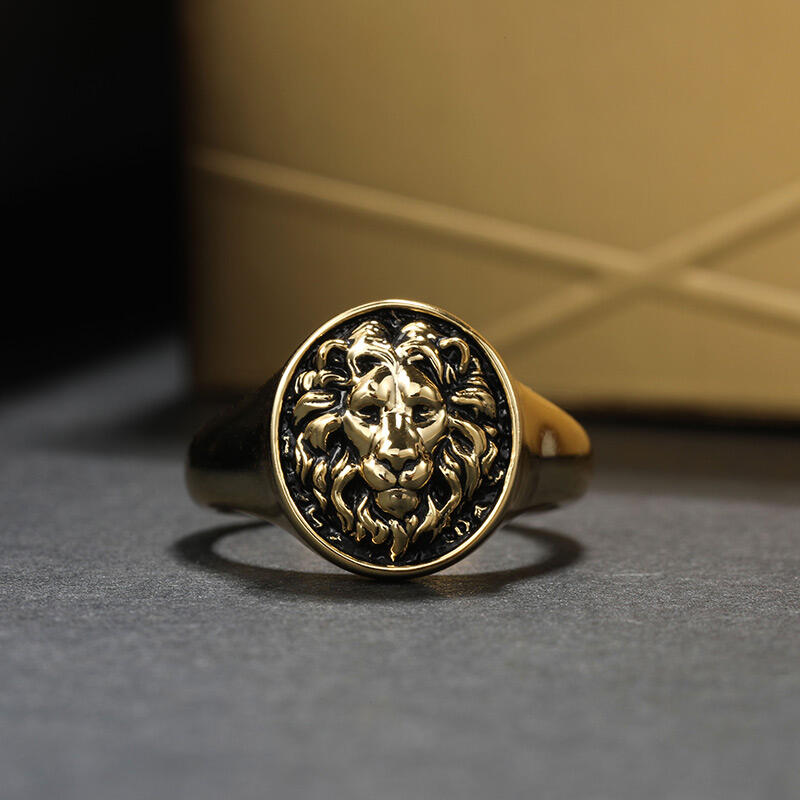 Jeulia "Roi des Bêtes" Bague Lion Doré pour Homme Chevalière en Argent Sterling