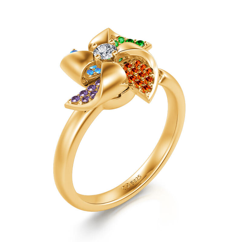 Jeulia "Back to Youth" Rotating Colorful Windmill Sterling Silver Open Ring