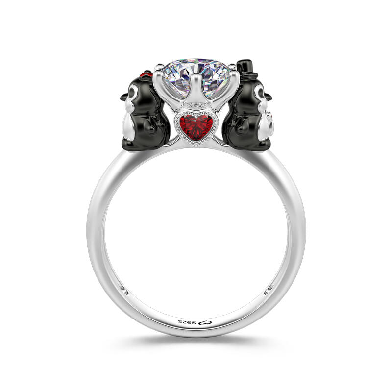 Jeulia Hug Me Pinguino Anello in Argento 925 Taglio Rotondo