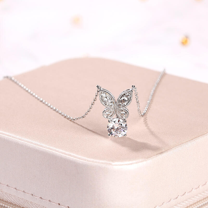 Jeulia Butterfly Round Cut Sterling Silver Necklace