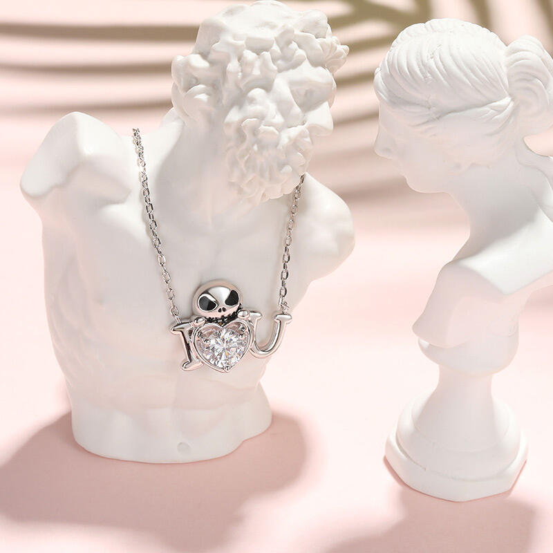 Jeulia "Love from Pumpkin King" Skull Design Round Cut Sterling Silver Necklace