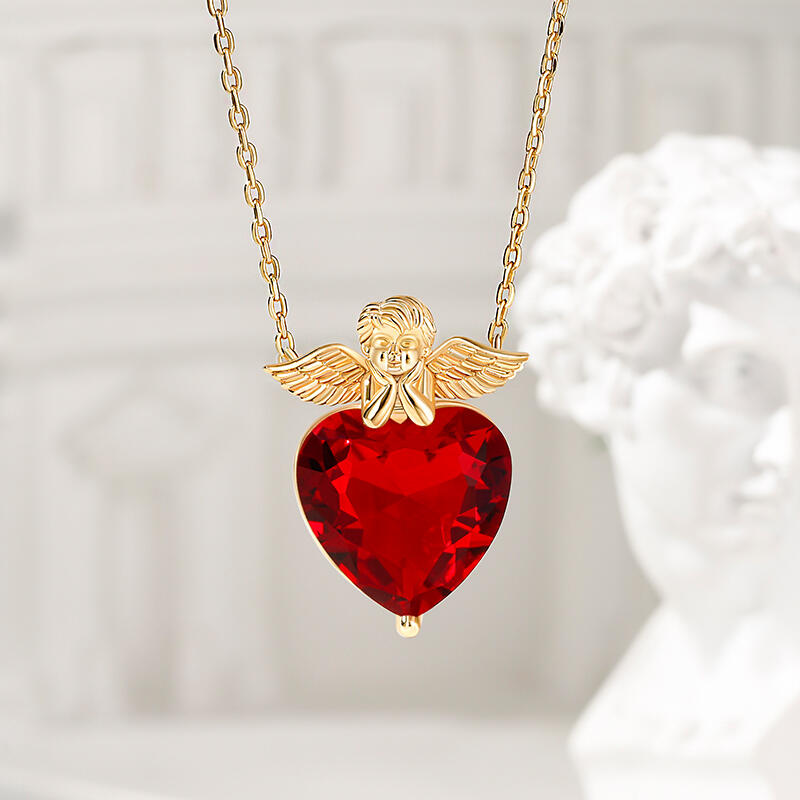 Jeulia Collar con colgante de corazón de Cupido de plata de ley
