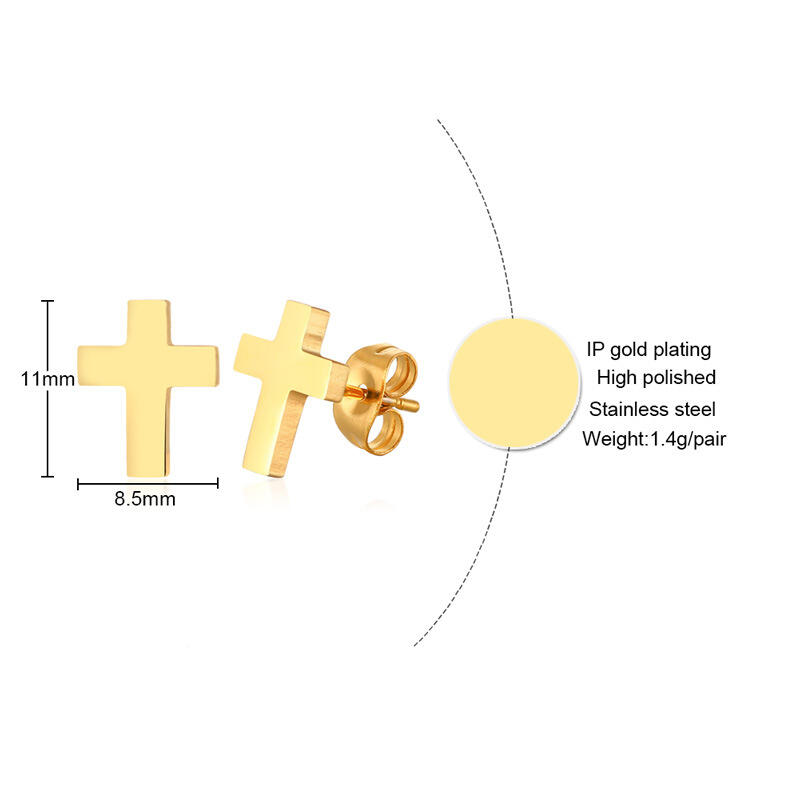 Jeulia Cross Men's Stainless Steel Stud Earrings