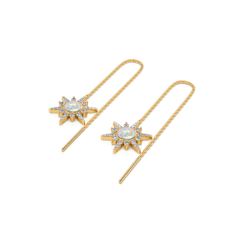 Jeulia "Natural Fire" North Star Opal Sterling Silver Threader Earrings