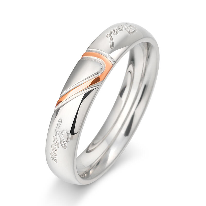 Jeulia Alliance Femme Coeur Bicolore en Acier au Titane