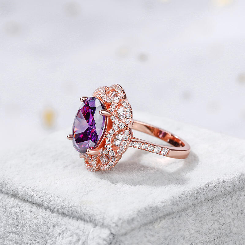Jeulia Floral Oval Cut Sterling Silver Ring