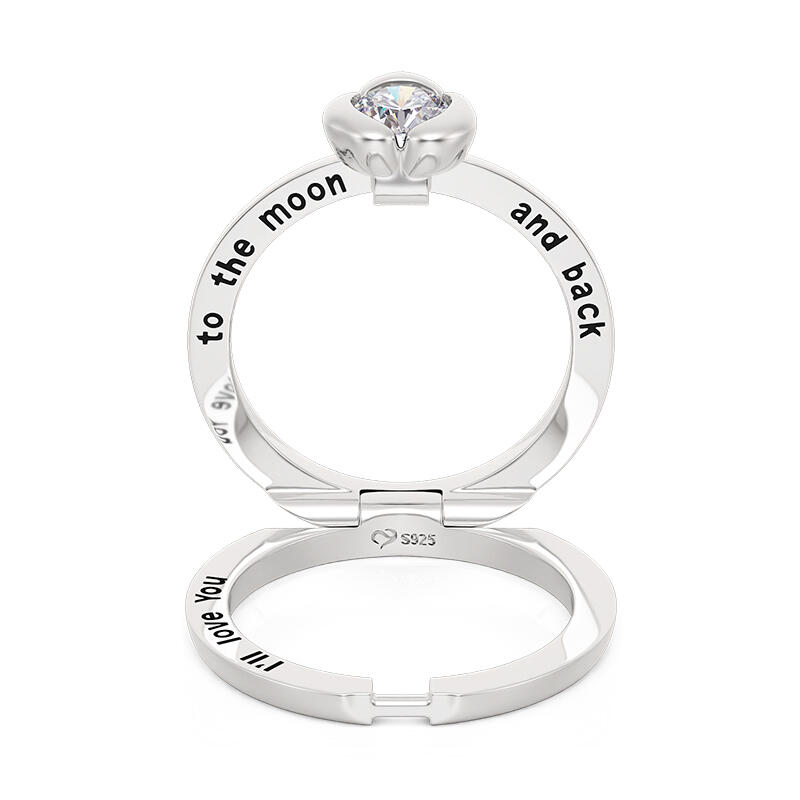 Jeulia Anillo de Promesa Grabado Personalizado Oculto de Plata de Ley