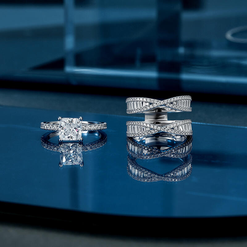 Jeulia Inset Double Bowknot Puzzle Ring Set 2PCS