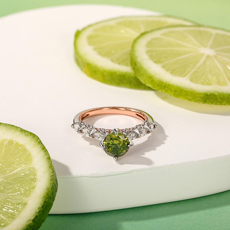 Jeulia Two Tone Princess Gown Inset Green Engagement Ring