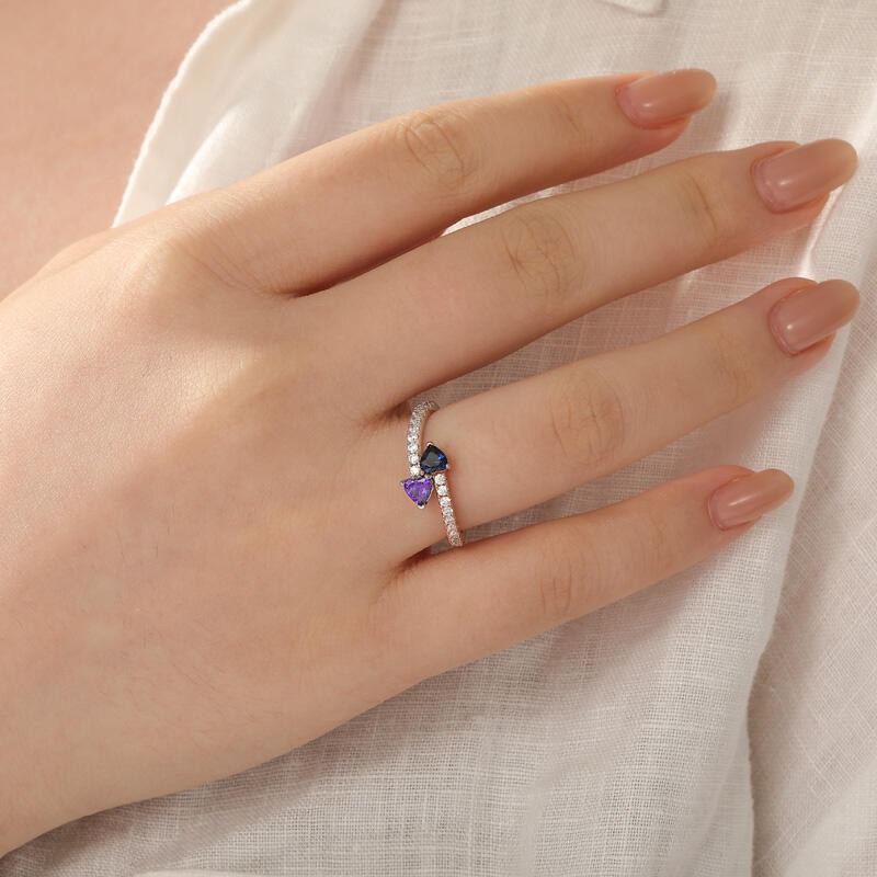Jeulia Anillo de Promesa Corazón Bicolor Personalizado con Piedra de Nacimiento