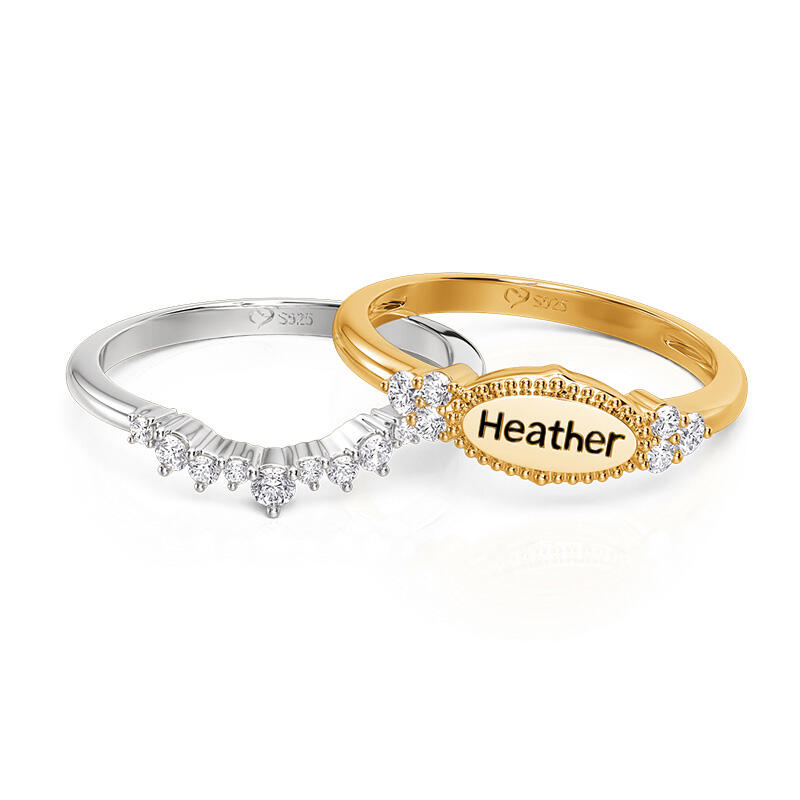 Jeulia Everyday Two Tone Custom Name Beaded Ring Set