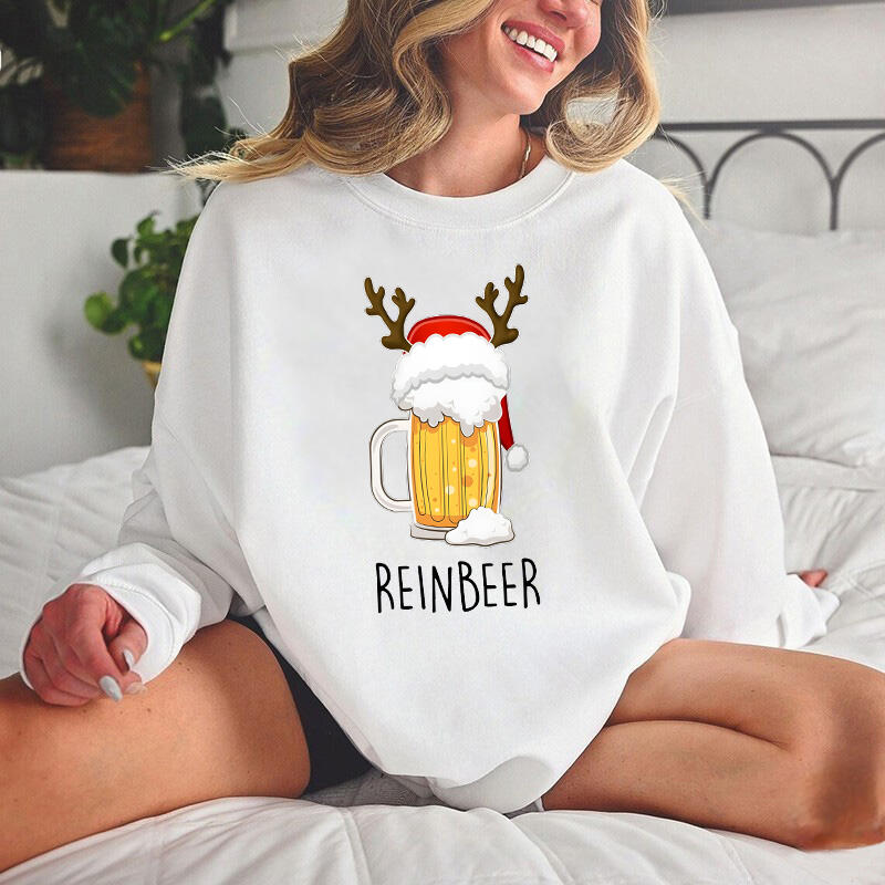 Personalized Sweatshirt Reinbeer Winedeer Funny Reindeer Pun Design Christmas Gift for Couples