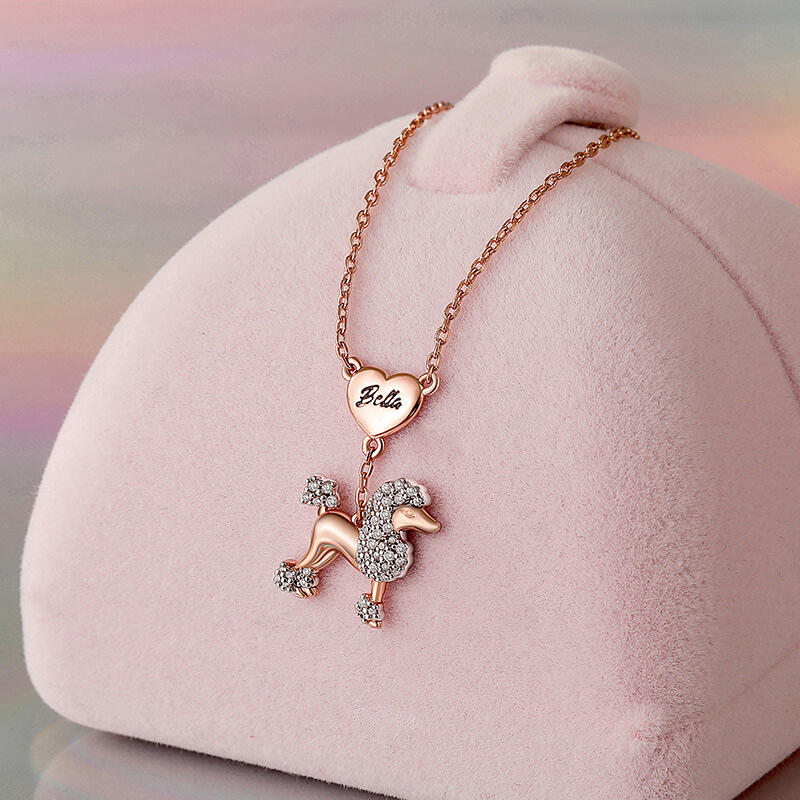 Jeulia Petland Custom Engraved Poodle Necklace Sterling Silver