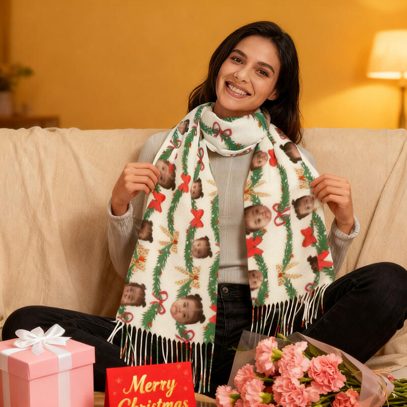 カスタマイズ 写真入れ 顔写真 スカーフ ストール 大判 クリスマス柄