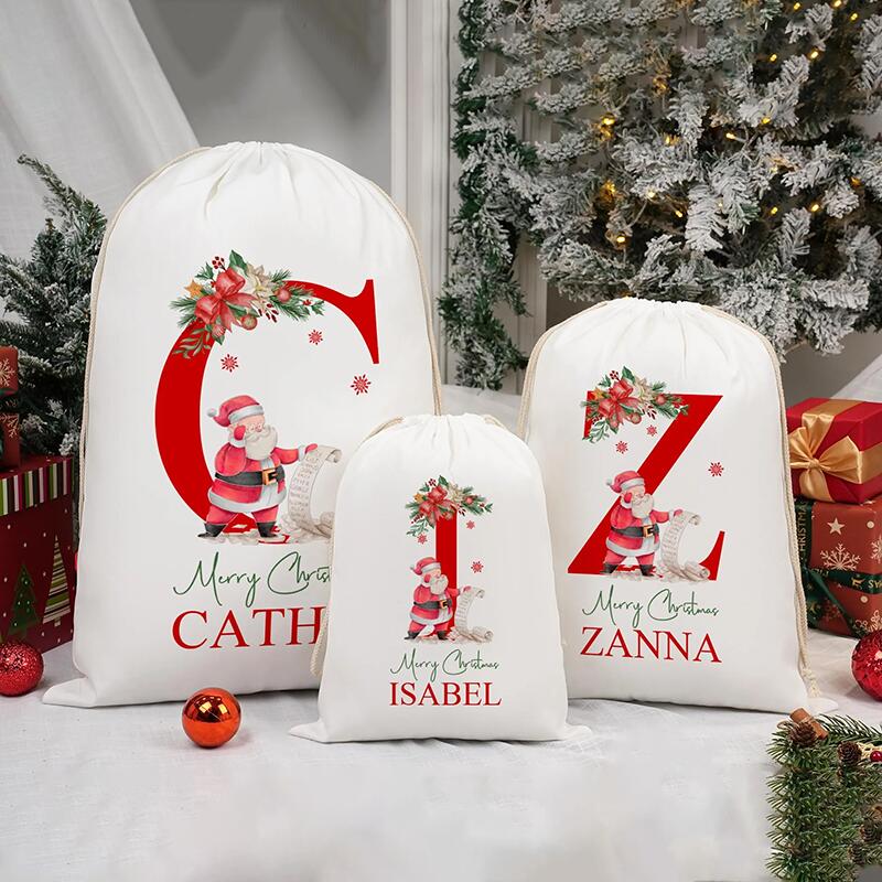 Personalised Name Christmas Gift Bag with Custom Letter Practical Present for Family