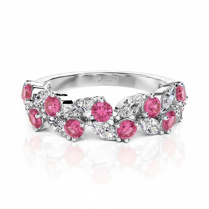 Jeulia Leaf Custom Women's Half Eternity Band Sterling Silver