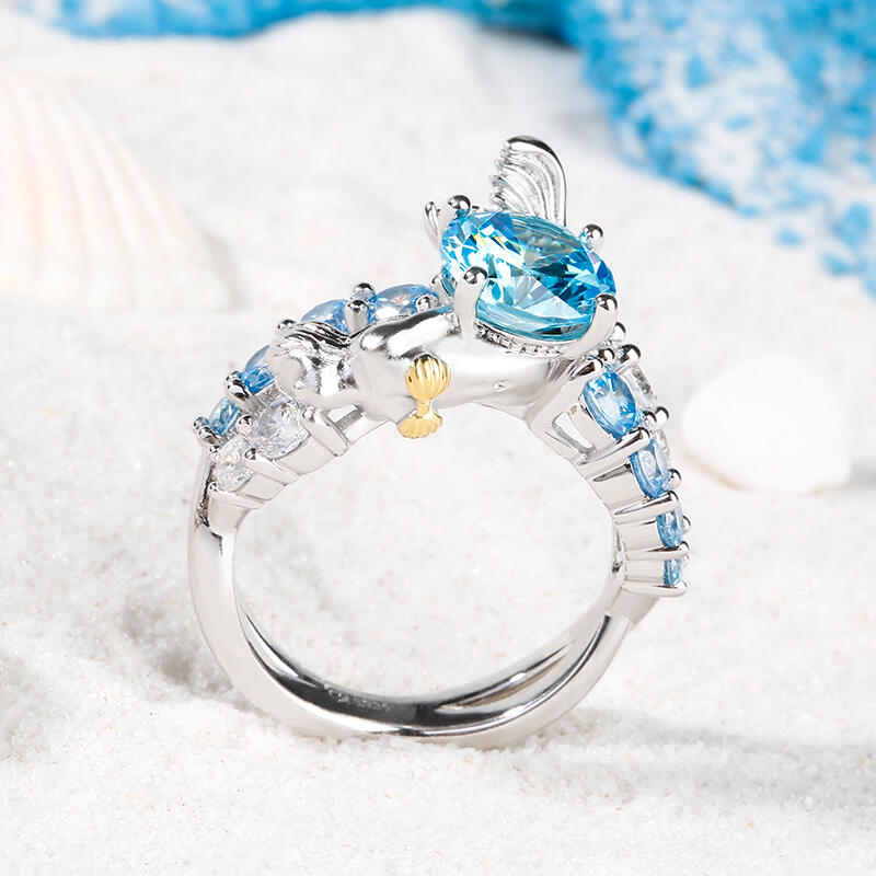 Jeulia "Goddess of the Sea" Sterling Silver Mermaid Ring