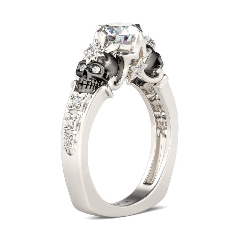 Jeulia European Shank Round Cut Sterling Silver Skull Ring
