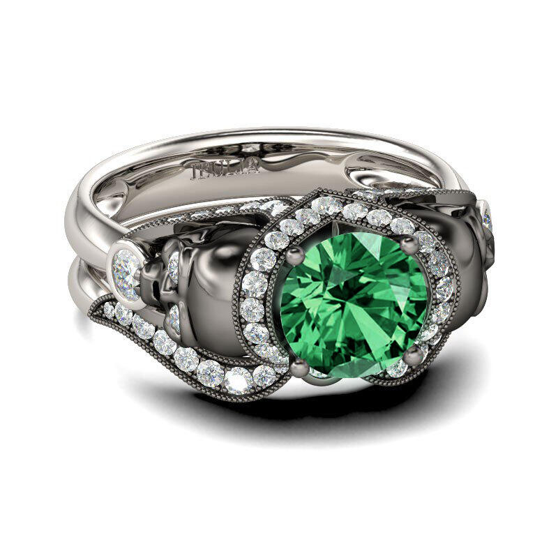 Jeulia Two Tone Round Cut Sterling Silver Skull Ring