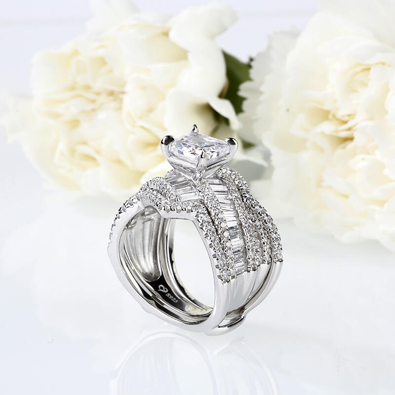 Jeulia Bypass Princess Cut Enhancer Sterling Silver Ring