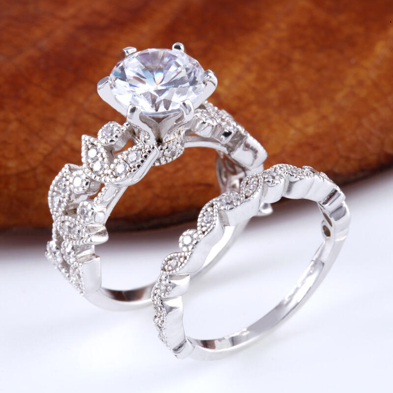 Jeulia リーフデザイン スターリングシルバー 2連セットリング