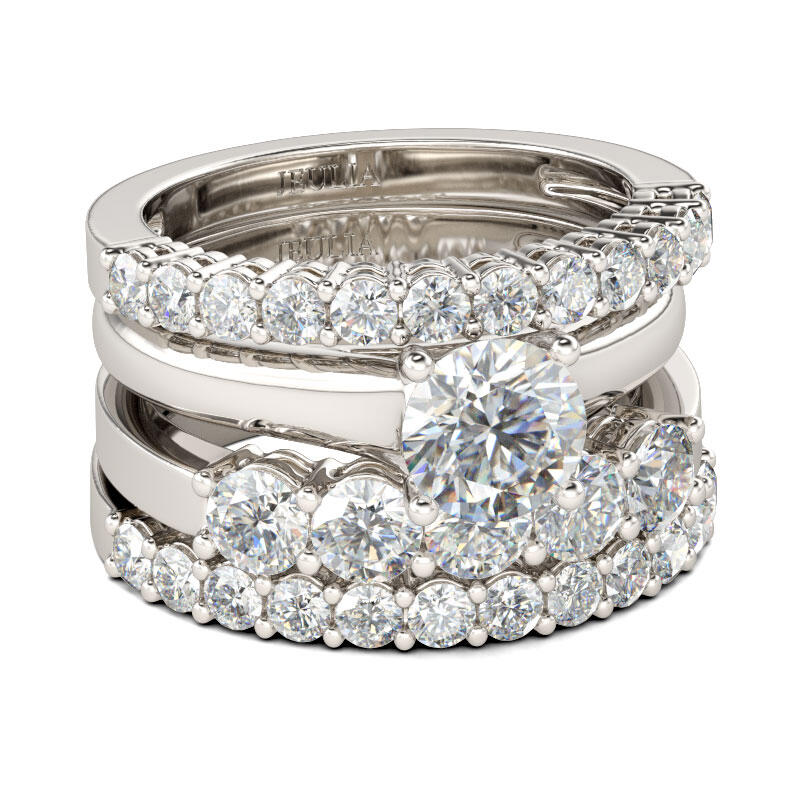 Jeulia 4PC Round Cut Sterling Silver Ring Set