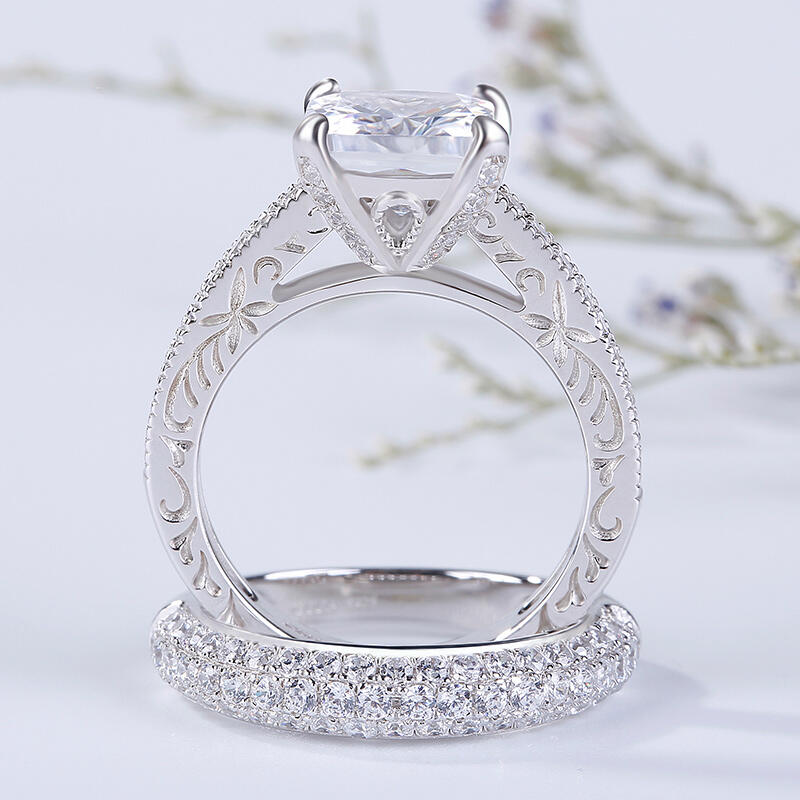 Jeulia Classic Princess Cut Sterling Silver Ring Set