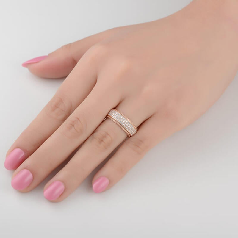 Jeulia Rose Gold Tone Pave Sterling Silver Women's Band