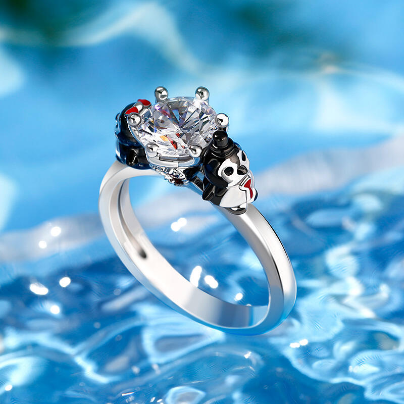 Jeulia Hug Me Pinguino Anello in Argento 925 Taglio Rotondo