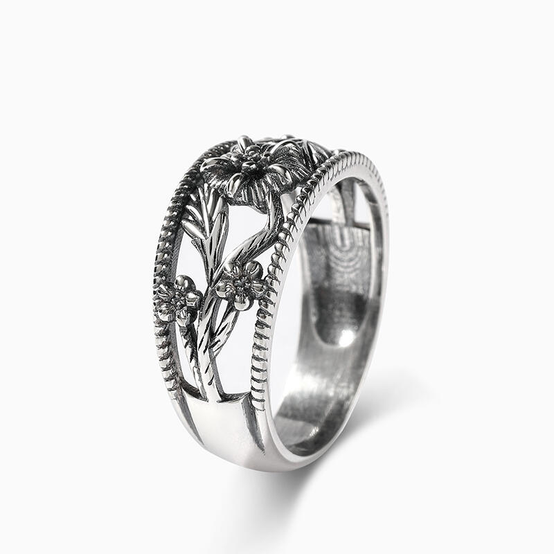 Jeulia Anillo mujer solitario con flores hermosas de plata de ley