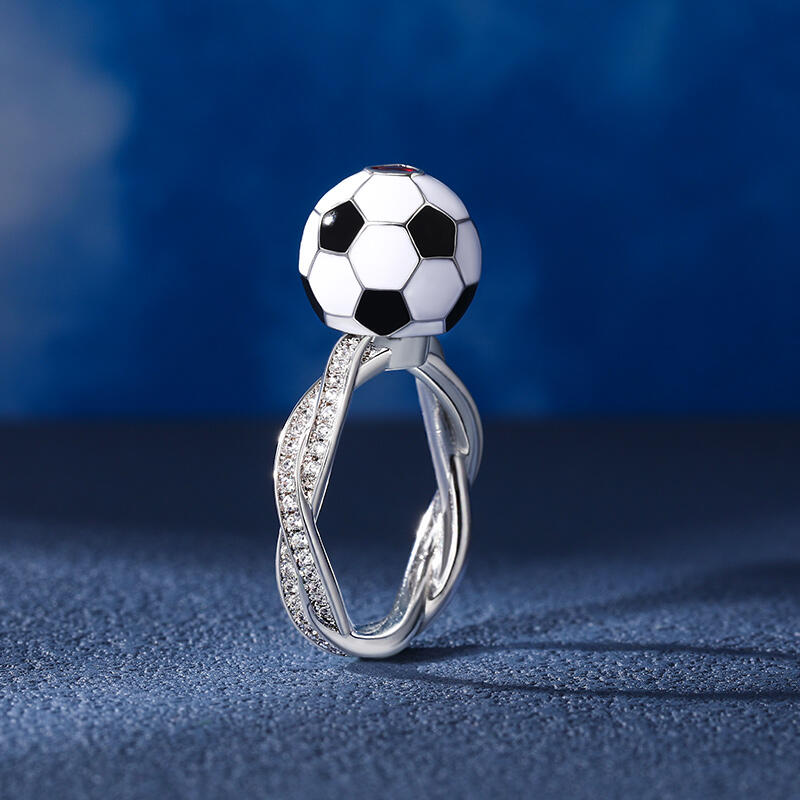 Jeulia "Play Football" Sterling Silver Rotating Soothe Ring