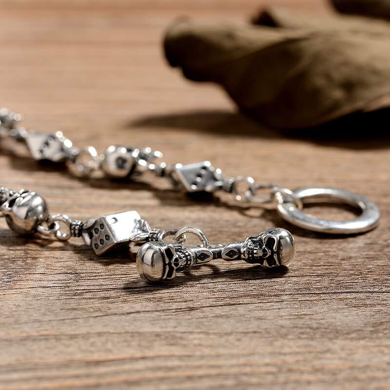 Jeulia Pulsera con juego de dados y calavera de plata de ley