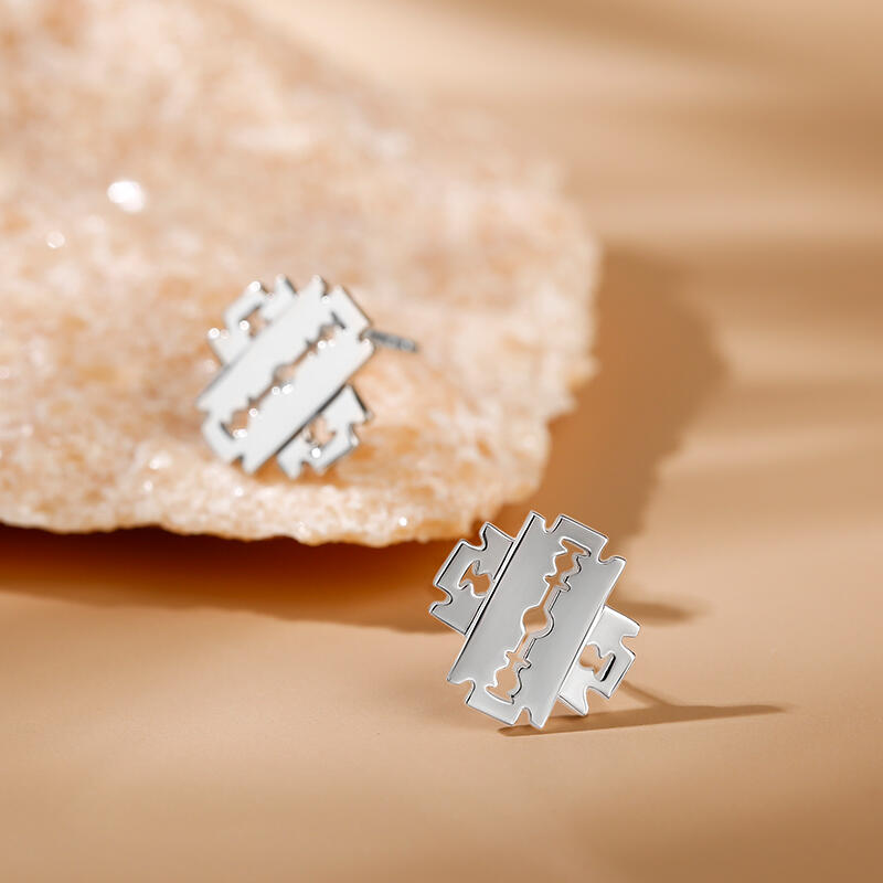 Jeulia "Edgy Tempt" Razor Blade Sterling Silver Stud Earrings