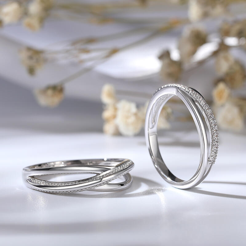 Jeulia "Eternal Promise" Crossover Design Sterling Silver Couple Rings