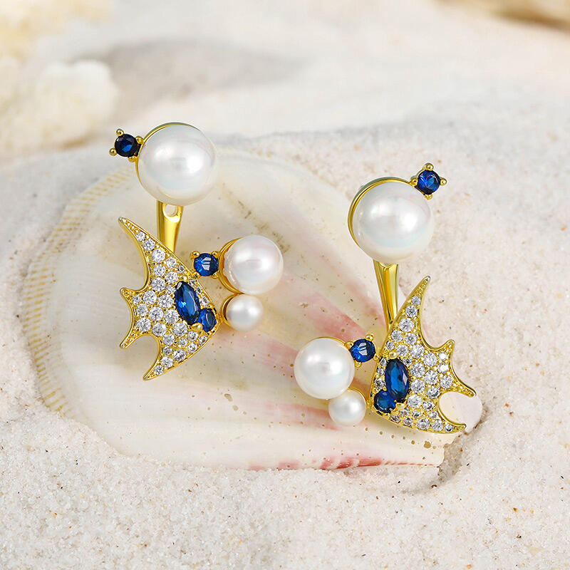 Jeulia "Adorable Tropical Fish" Cultured Pearl Sterling Silver Earrings