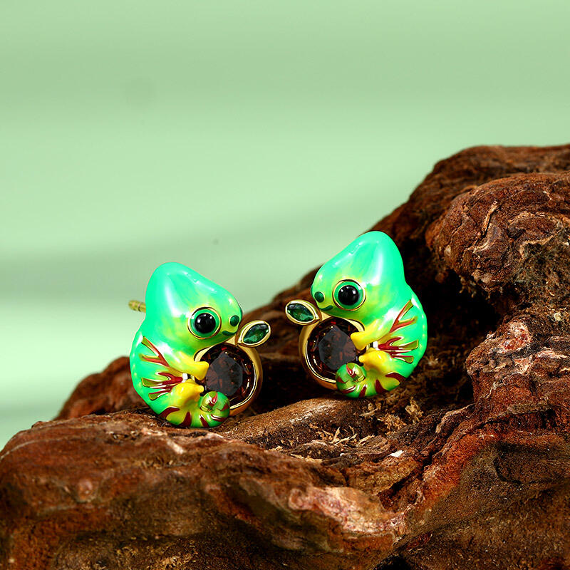 Jeulia Hug Me "Tropical Jungles" Enamel Sterling Silver Earrings